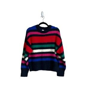 a new day- Vibrant, Striped, Round Neck, Fuzzy Sweater, Size Medium